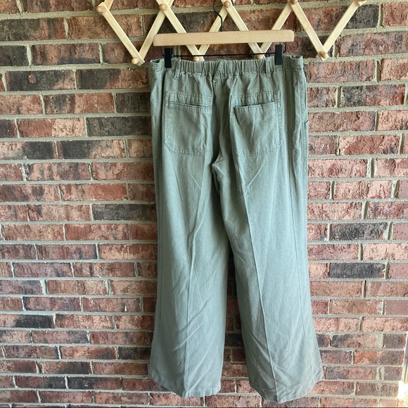 { JUST LIVING } Olive Green Wide Leg Linen Pants - Picture 6 of 8